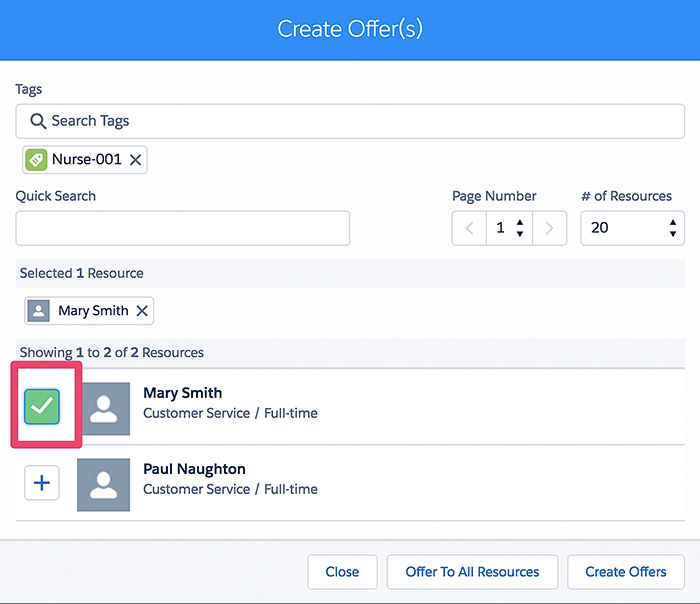 Send a job offer to one or several resources.