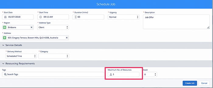 Setting the maximum number of resources that can accept a job offer.