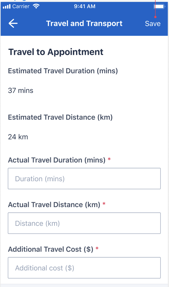 AU Healthcare mobile form travel and transport