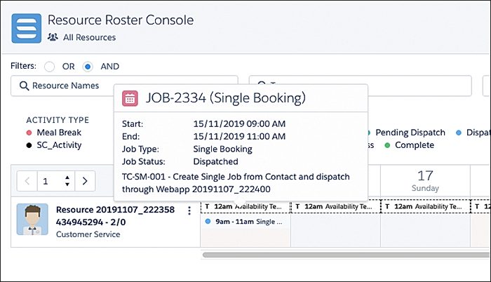 Viewing a job on the roster resource console.
