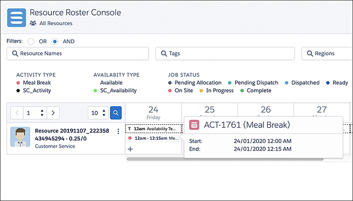Viewing an activity in the roster resource console.