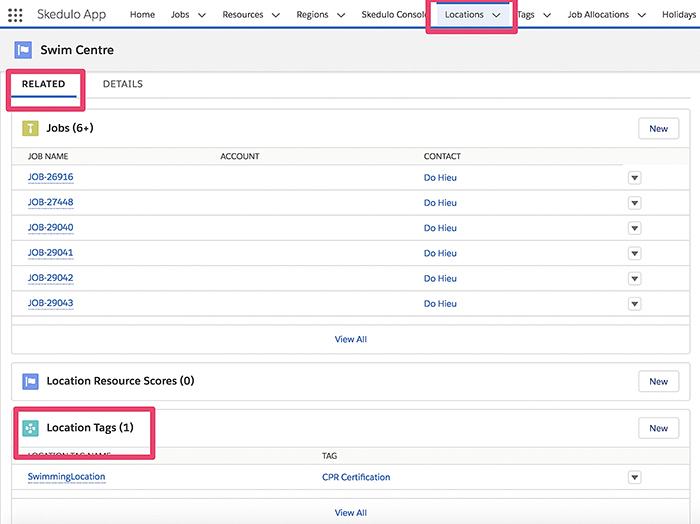 An example showing jobs associated with a specific location tag.