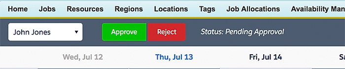 A timesheet pending approval in the timesheet console.