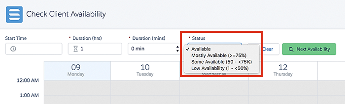 The status menu options.