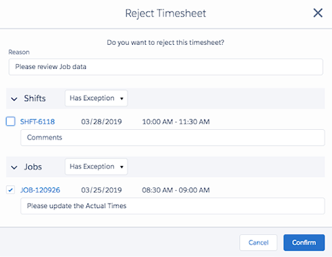 Adding comments to rejected timesheets.