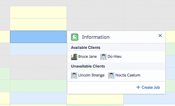 The create job button will open the normal group event schedule job modal.