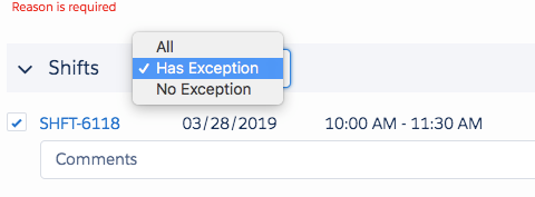 A filtered shift with an exception.